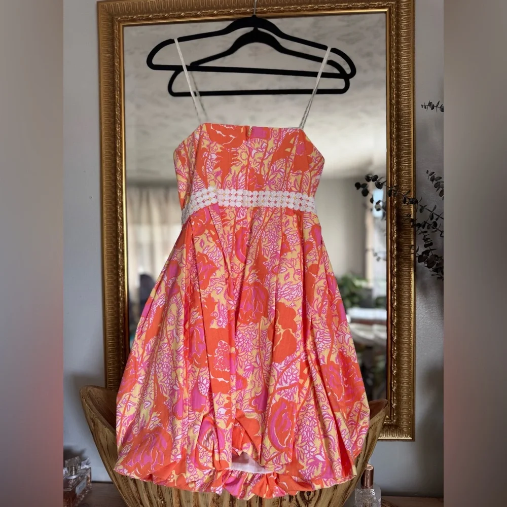 Vintage Lilly Pulitzer Strapless Pink Orange Dress 🌴 Palm Beach Boutique Resort - Picture 8 of 8